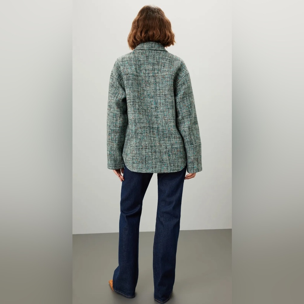 Derek Lam 10 Crosby x RTR Button Down Blue Green Plaid Tweed Shirt Jacket Size 6 - Picture 4 of 8